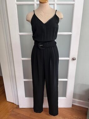 Vtg Sybil California Black Pinstripe Jumpsuit Cropped Sequin-trim Jacket Size 12